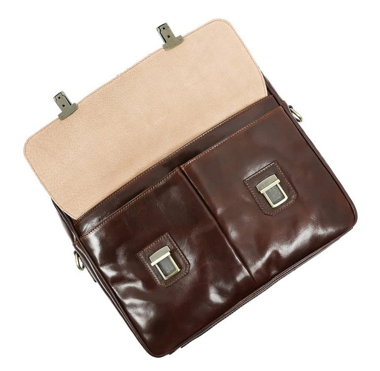 Aktentasche aus Leder in Braun mit Reißverschluss und zwei Vortaschen