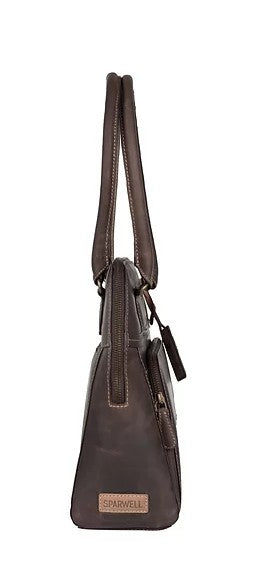 Schultertasche aus Leder in Braun mit Vortasche und Reißverschluss