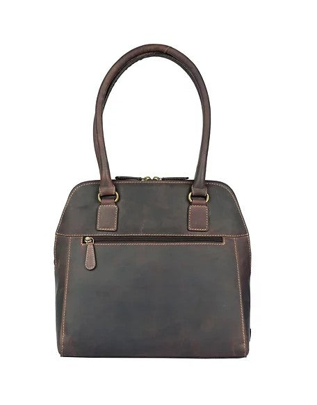 Schultertasche aus Leder in Braun mit Vortasche und Reißverschluss