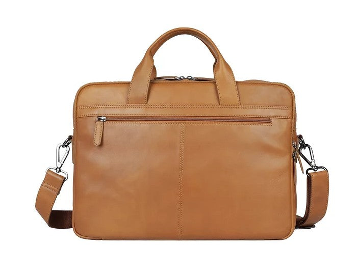 Businesstasche aus Leder in Cognac mit Reißverschluss und Vortasche