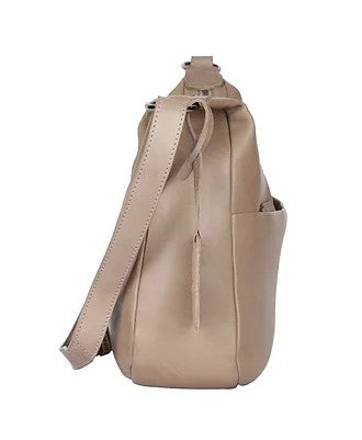 Umhängetasche|Bananenform aus Leder in Taupe|Grau mit Reißverschluss