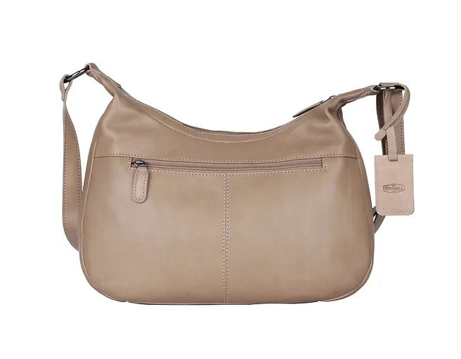 Umhängetasche|Bananenform aus Leder in Taupe|Grau mit Reißverschluss