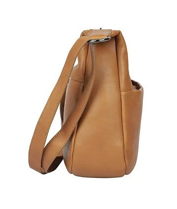 Umhängetasche|Bananenform aus Leder in Cognac mit Reißverschluss