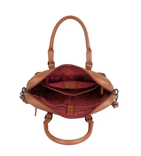 Kurzgriff-|Businesstasche aus Leder in Cognac mit Vortasche und Reißverschluss