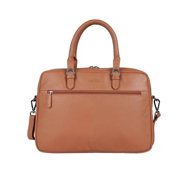 Kurzgriff-|Businesstasche aus Leder in Cognac mit Vortasche und Reißverschluss