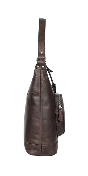 Schultertasche aus Leder in Braun mit Reißverschluss