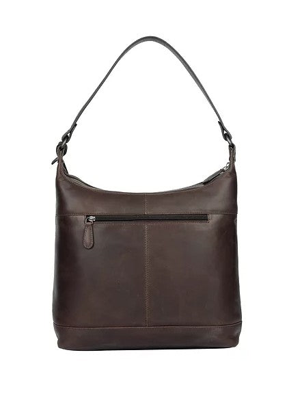 Schultertasche aus Leder in Braun mit Reißverschluss