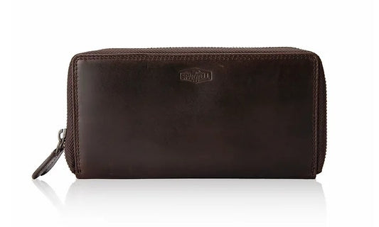 Langbörse aus Leder in Braun mit Rundumreißverschluss und Kartenfächer - leder-accessoires.com