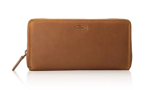 Langbörse aus Leder in Cognac mit Rundumreißverschluss - leder-accessoires.com