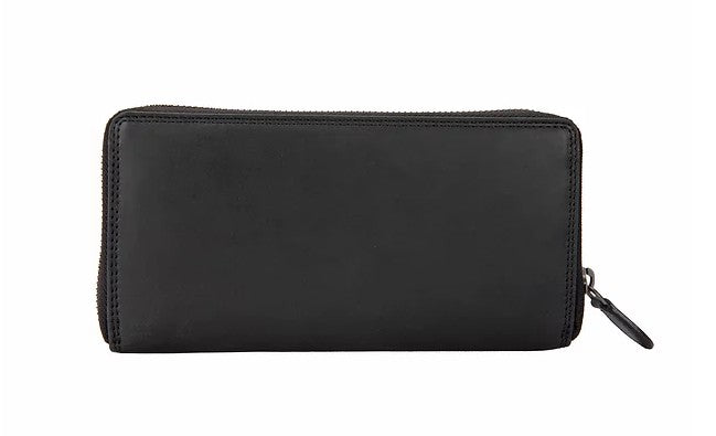 Langbörse aus Leder in Schwarz mit Rundumreißverschluss