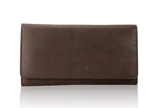 Langbörse aus Leder in Braun mit Überschlag und extra viel Kartenfächer - leder-accessoires.com