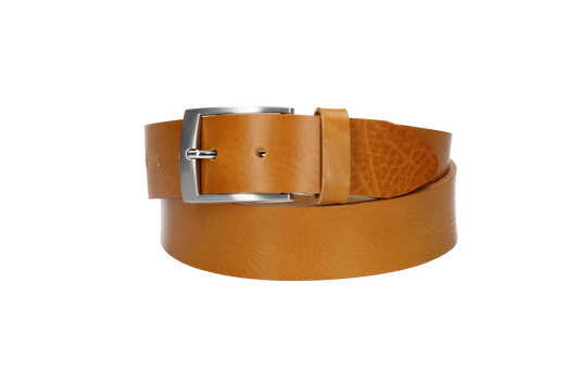 Hochwertiger Ledergürtel 40mm in Senfgelb|Gelb mit Schließe satiniert - leder-accessoires.com