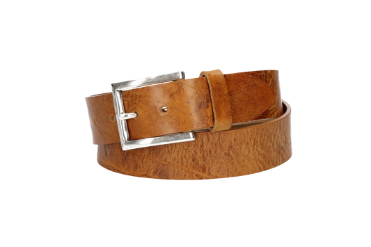Hochwertiger Ledergürtel 40mm in Gelb|Senfgelb mit rustikaler Schließe in Silber - leder-accessoires.com