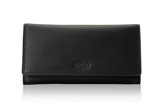 Langbörse aus Leder in Schwarz mit Überschlag und extra viel Kartenfächer - leder-accessoires.com