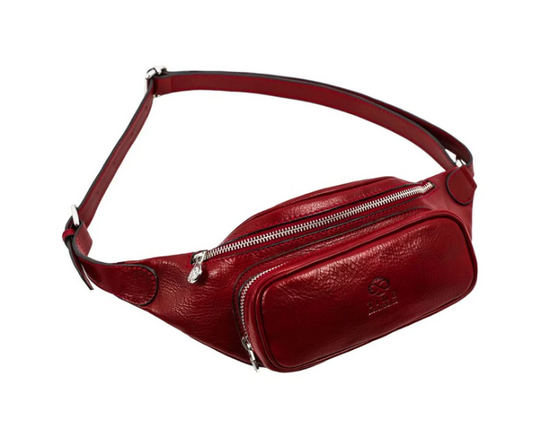 Gürteltasche|Bodybag aus Leder in Rot mit Reißverschluss und Vortasche