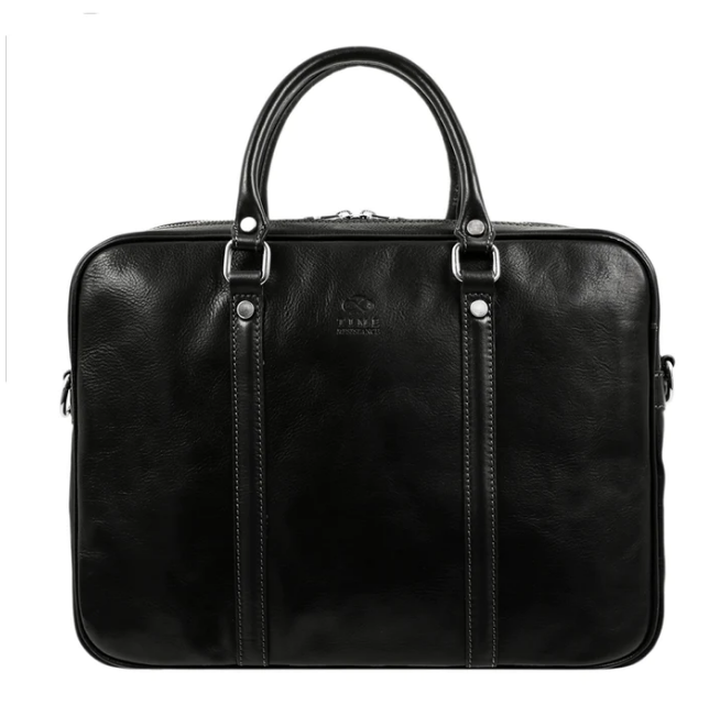 Laptoptasche Schwarz aus glänzendem Leder - Main Image