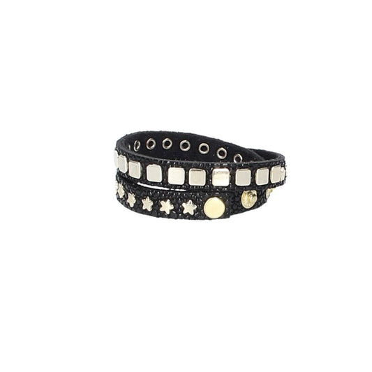 Armband doppelt Schwarz|Gold in Rochenoptik aus Leder