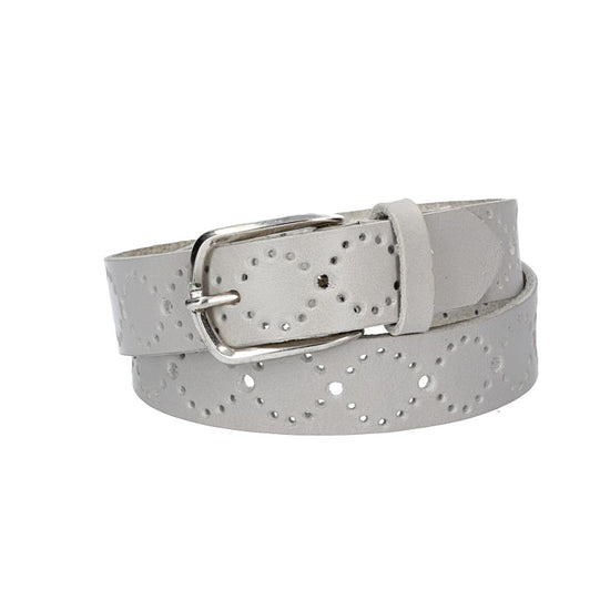 Ledergürtel Kids 25mm in Hellgrau mit Lochmuster und Schließe Silber - leder-accessoires.com