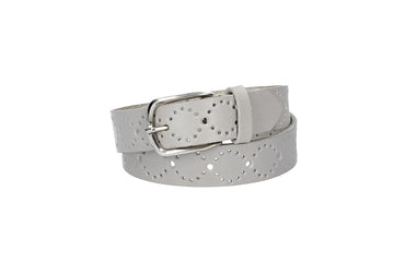 Ledergürtel Kids 25mm in Hellgrau mit Lochmuster und Schließe Silber - leder-accessoires.com