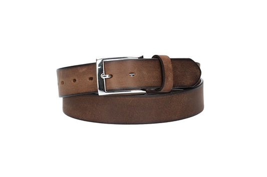 Ledergürtel Braun 35mm mit Dornschließe in Silber - leder-accessoires.com