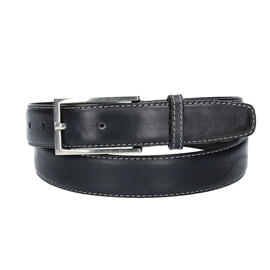 Ledergürtel in Dunkelblau 30mm bombiert mit Schließe in glänzendem Silber - leder-accessoires.com
