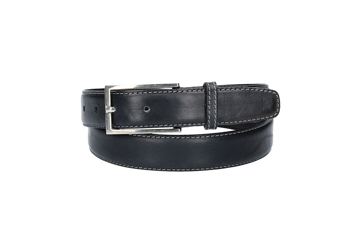 Ledergürtel in Dunkelblau 30mm bombiert mit Schließe in glänzendem Silber - leder-accessoires.com