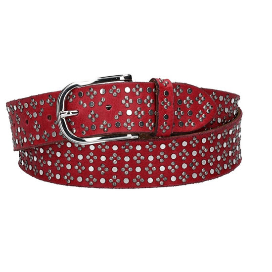 Nietengürtel 35mm in Rot und glänzende Dornschließe Silber - leder-accessoires.com