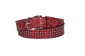 Nietengürtel 35mm in Rot und glänzende Dornschließe Silber - leder-accessoires.com