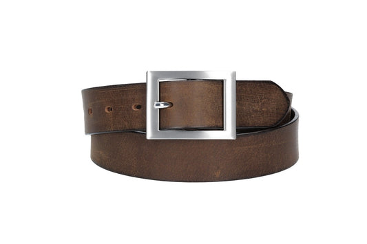Ledergürtel Braun 35mm mit Vollschließe in Silber - leder-accessoires.com