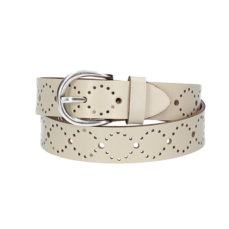 Ledergürtel Kids 25mm in Beige mit Lochmuster und Schließe Silber - leder-accessoires.com