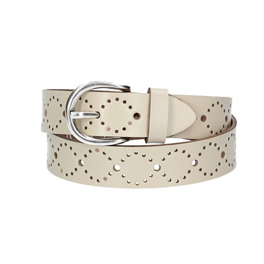 Ledergürtel Kids 25mm in Beige mit Lochmuster und Schließe Silber - leder-accessoires.com