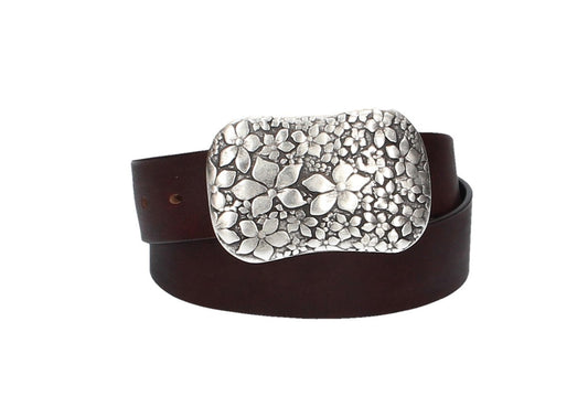 Ledergürtel Rot 40mm mit Blumenschließe|Koppelschließe - leder-accessoires.com