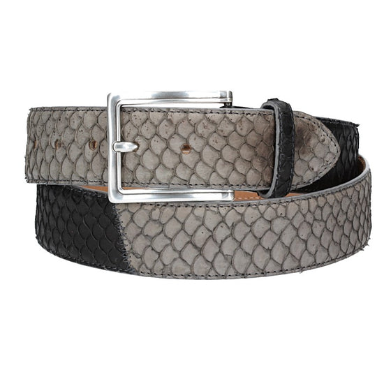 Schlangenledergürtel 40mm Grau|Schwarz mit Schließe in Silber - leder-accessoires.com