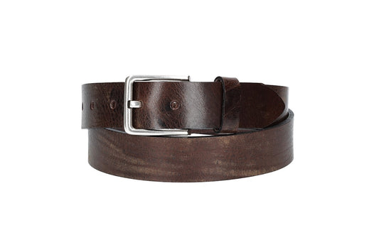 Hochwertiger Ledergürtel 35mm in Braun mit rustikaler Schließe in Silber - leder-accessoires.com