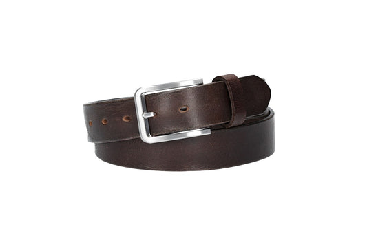 Ledergürtel Braun 35mm mit Dornschließe in Silber - leder-accessoires.com