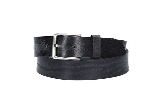 Hochwertiger Ledergürtel 35mm in Blau|Marine mit rustikaler Schließe in Silber - leder-accessoires.com