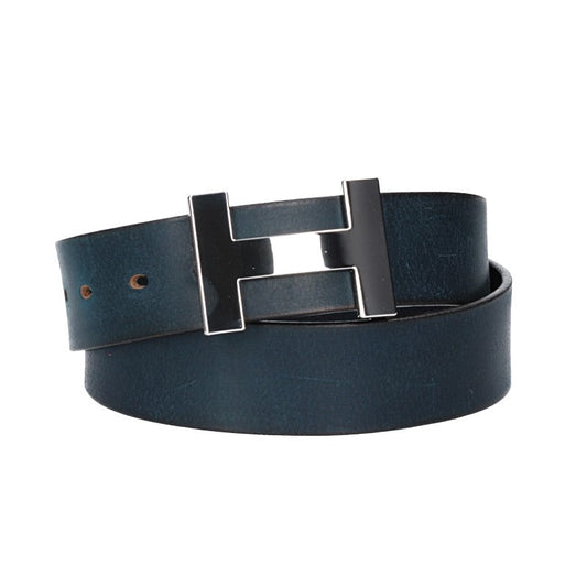 Ledergürtel Blau|Marine 40mm mit H-Schließe in Silber - leder-accessoires.com