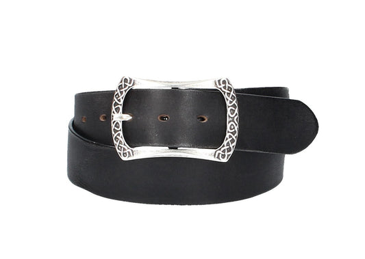 Ledergürtel Schwarz 40mm mit Vollschließe in Silber - leder-accessoires.com