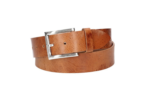 Hochwertiger Ledergürtel 40mm in Natur mit rustikaler Schließe in Silber - leder-accessoires.com