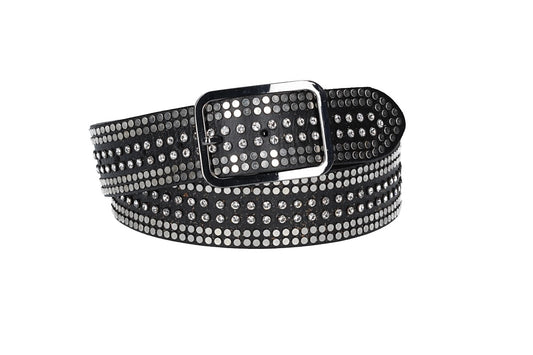 Ledergürtel 40mm in Schwarz mit Swarowski und Nieten und Vollschließe Schwarz - leder-accessoires.com