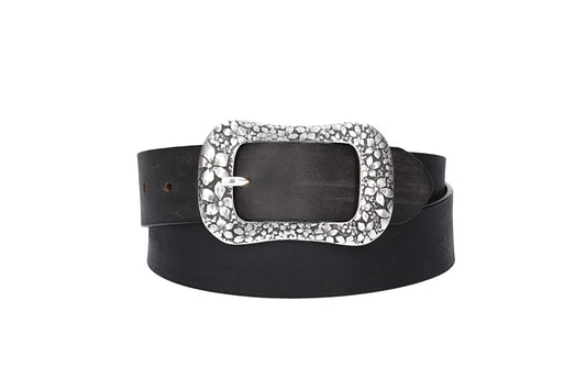 Ledergürtel Schwarz 40mm mit Blumenschließe - leder-accessoires.com