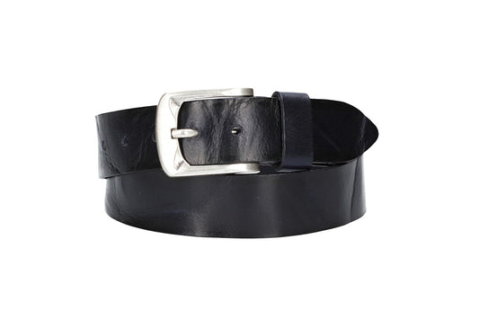 Jeansgürtel 40mm in Dunkelblau mit Airbrushkante und Dornschließe Altsilber - leder-accessoires.com