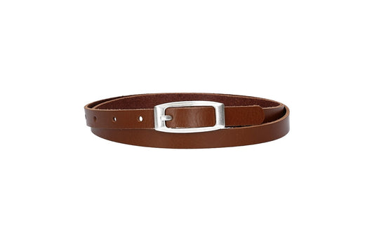 Damen-|Taillengürtel 15mm in Cognac mit Vollschließe in Silber - leder-accessoires.com