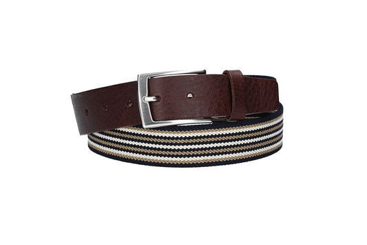 Stretchgürtel|Bandgürtel 35mm in Dunkelbraun gestreift mit Dornschließe - leder-accessoires.com