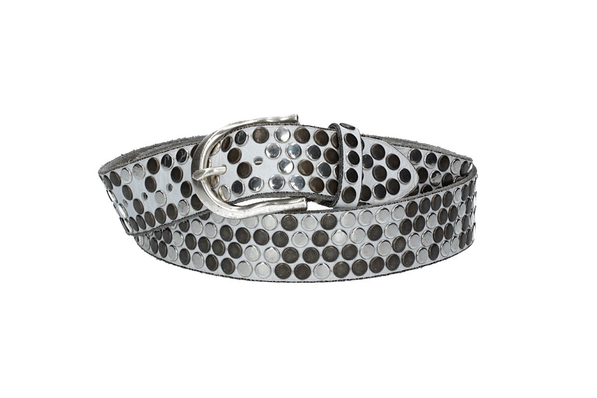Nietengürtel 35mm in Weiß und Dornschließe Silber - leder-accessoires.com