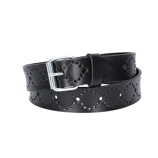 Ledergürtel Kids 25mm in Schwarz mit Lochmuster und Schließe Silber - leder-accessoires.com