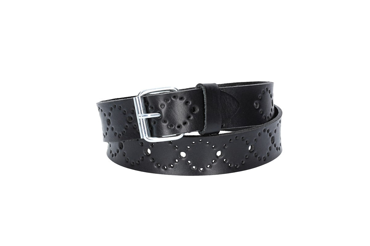 Ledergürtel Kids 25mm in Schwarz mit Lochmuster und Schließe Silber - leder-accessoires.com