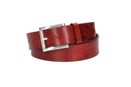 Hochwertiger Ledergürtel 40mm in Dunkelrot mit rustikaler Schließe in Silber - leder-accessoires.com