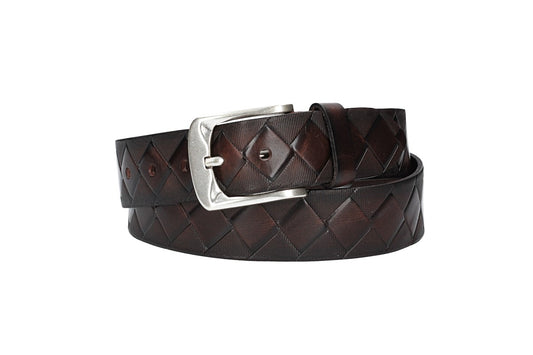 Jeansgürtel 40mm in Dunkelbraun mit Rautenprägung und Dornschließe - leder-accessoires.com