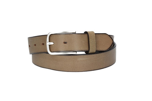 Ledergürtel Sand|Beige 35mm mit Dornschließe in Silber - leder-accessoires.com
